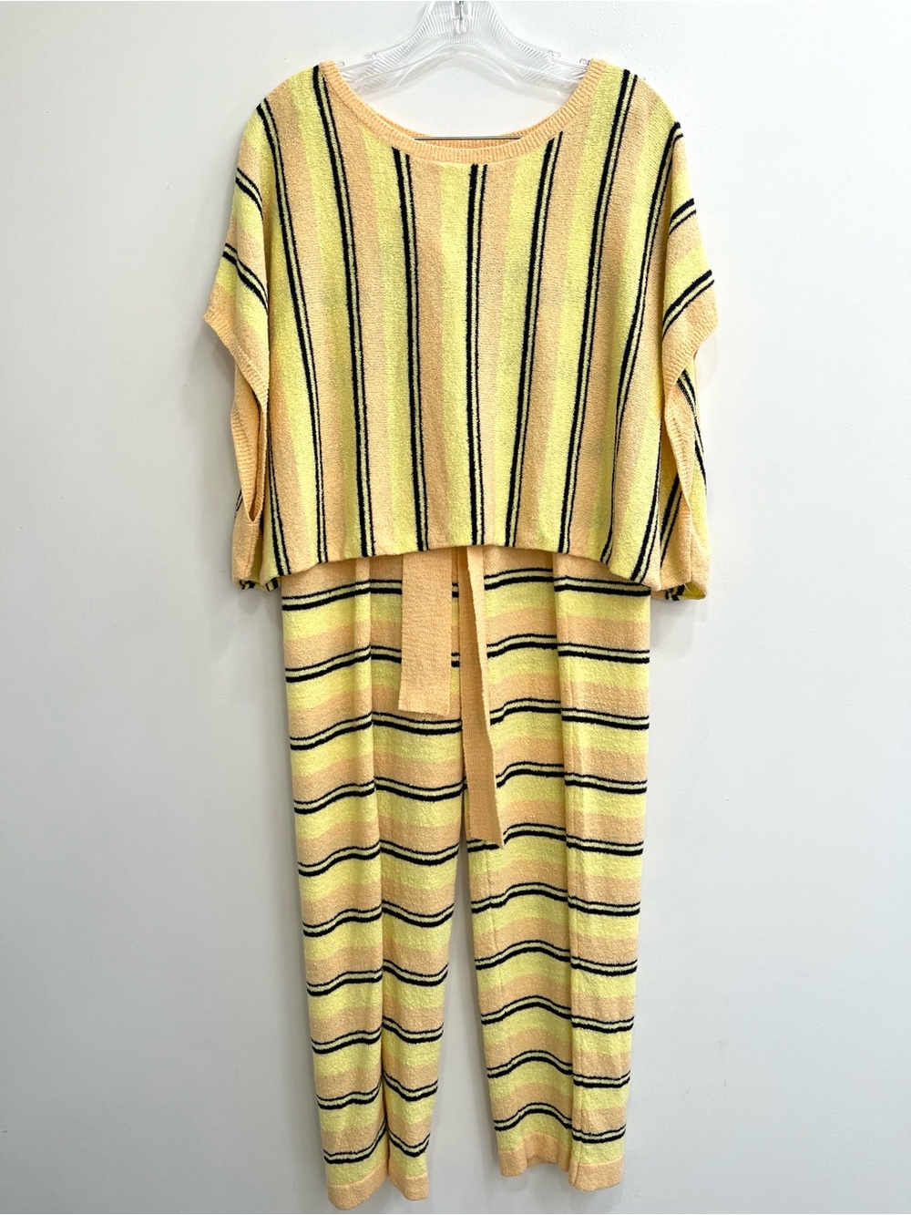 Free People Beach yellow peach striped wide leg pants 2 piece set size medium